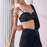 Royal Black Draped Saree Set
