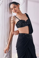 Royal Black Draped Saree Set