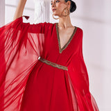 Embroidered Royal Georgette Long Kaftan
