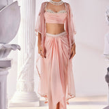 Peach Satin Draped Skirt Set
