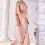 Peach Satin Draped Skirt Set