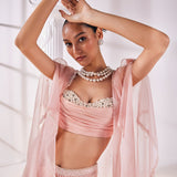 Peach Satin Draped Skirt Set