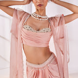 Peach Satin Draped Skirt Set