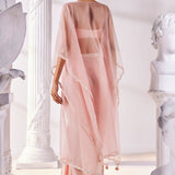 Peach Satin Draped Skirt Set