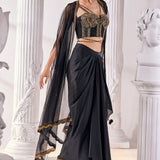 Black Draped Skirt Set