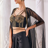 Black Draped Skirt Set