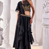 Black Chiffon Draped Saree Set