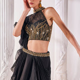 Black Chiffon Draped Saree Set