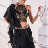 Black Chiffon Draped Saree Set