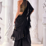 Black Chiffon Draped Saree Set