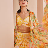 Chiffon Yellow Printed Skirt Set