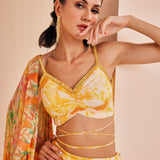 Chiffon Yellow Printed Skirt Set