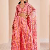 Pink Printed Chiffon Sharara Set
