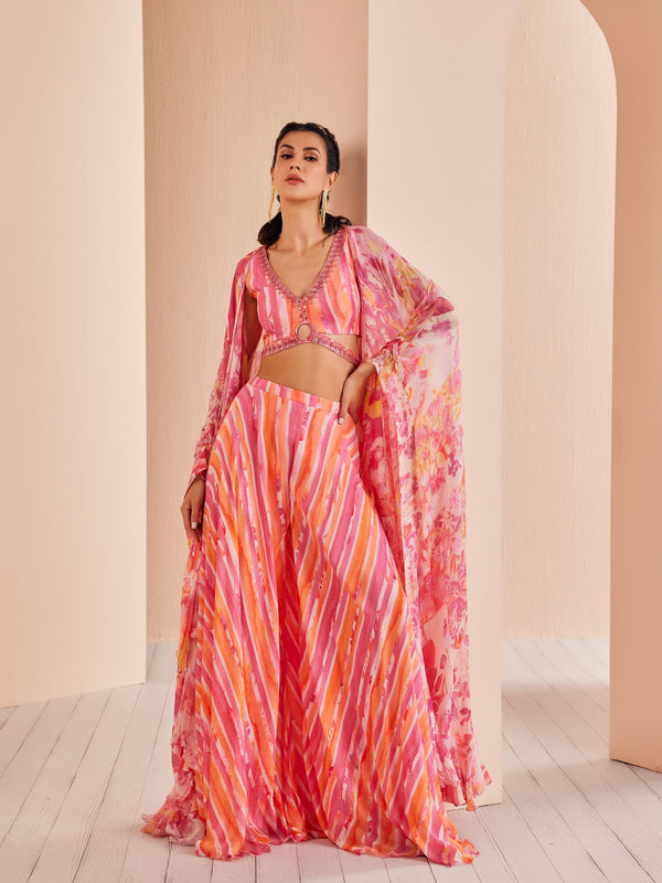 Pink Printed chiffon sharara Set
