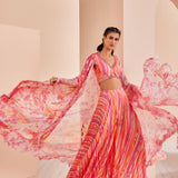 Pink Printed Chiffon Sharara Set