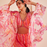 Pink Printed Chiffon Sharara Set