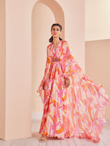Printed chiffon asymmetrical kaftan