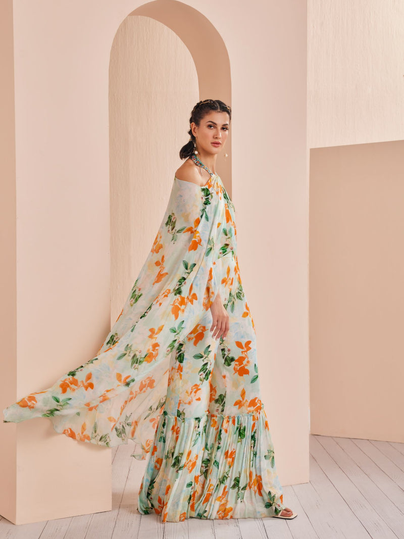 Sage printed halter neck jumpsuit