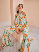Sage printed halter neck jumpsuit