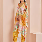 Yellow Leafy Printed Kaftan Kurta Set
