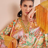 Yellow Leafy Printed Kaftan Kurta Set