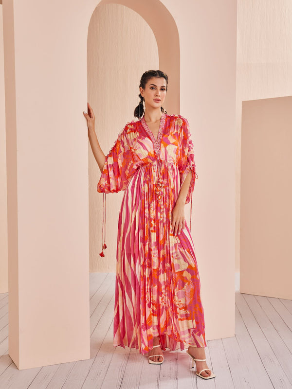 Red petunia pink printed kaftan