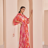Red Petunia Pink Printed Kaftan