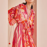 Red Petunia Pink Printed Kaftan