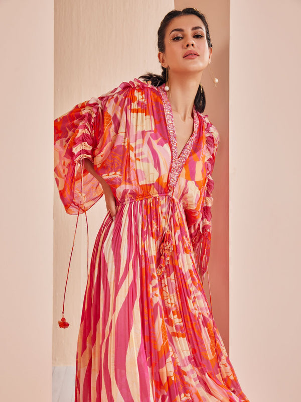 Red petunia pink printed kaftan
