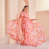 Printed chiffon asymmetrical kaftan