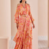 Red Pansy Daisy Chiffon Butterfly Kurta Set