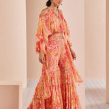 Red Pansy Daisy Chiffon Butterfly Kurta Set