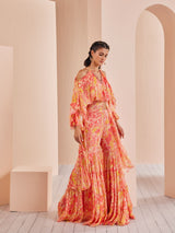 Red pancy daisy chiffon butterfly kurta Set