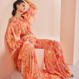 Red Pansy Daisy Chiffon Butterfly Kurta Set