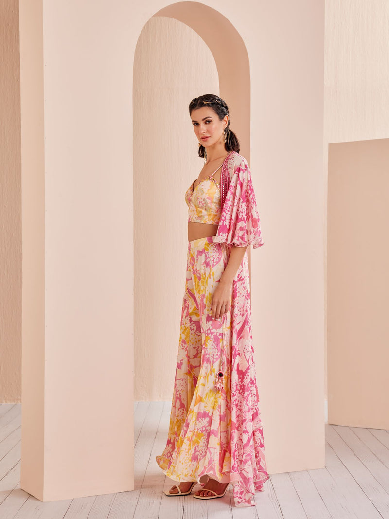 Pink sweet pea printed sharara Set