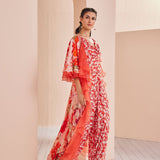 Red Printed Satin Jumpsuit Set