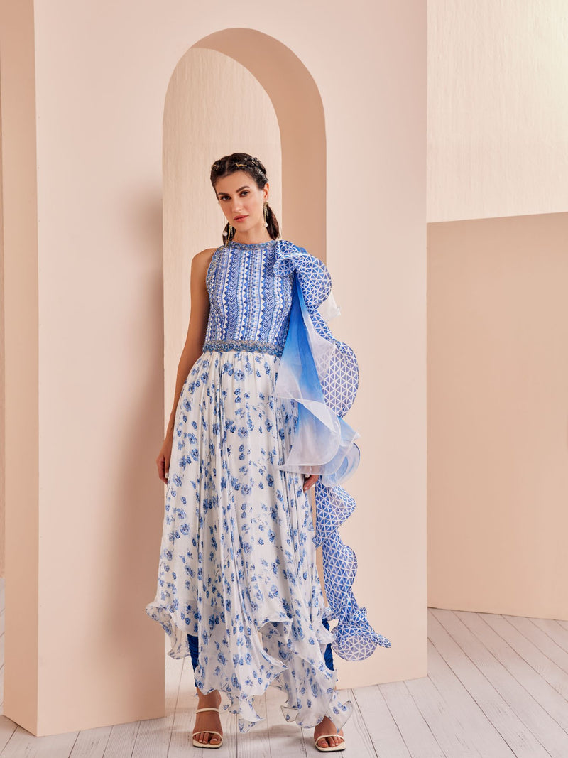 Blue periwinkle floral kurta Set