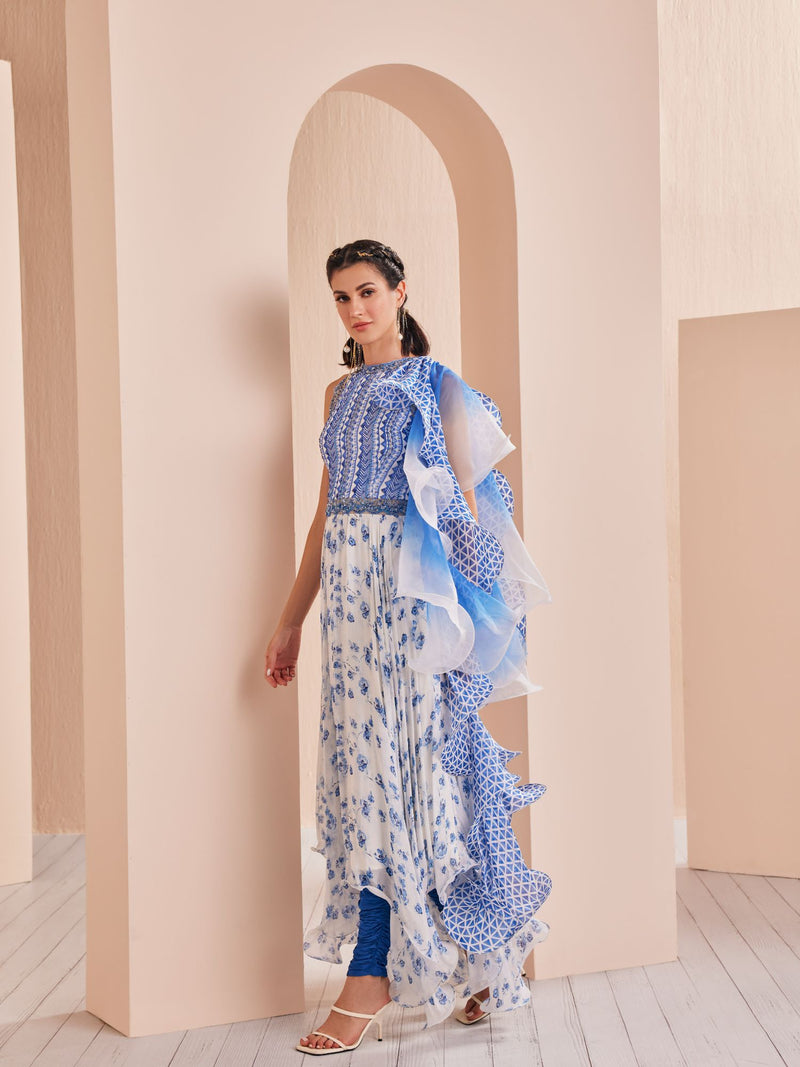Blue periwinkle floral kurta Set