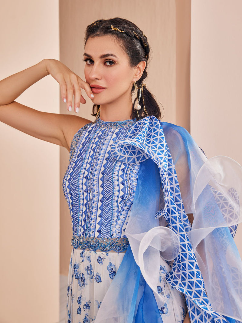 Blue periwinkle floral kurta Set