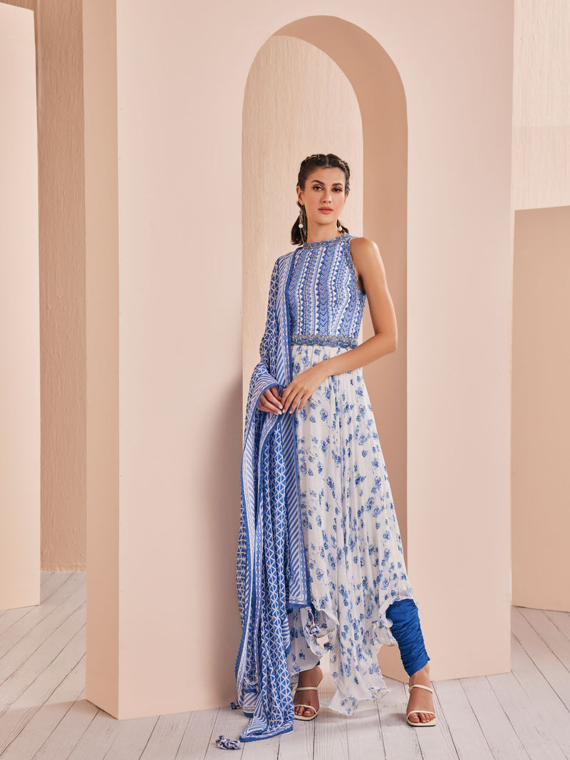 Blue periwinkle floral kurta Set