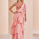 Chiffon Solid Saree With Embroidered Blouse