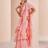 Chiffon Solid Saree With Embroidered Blouse