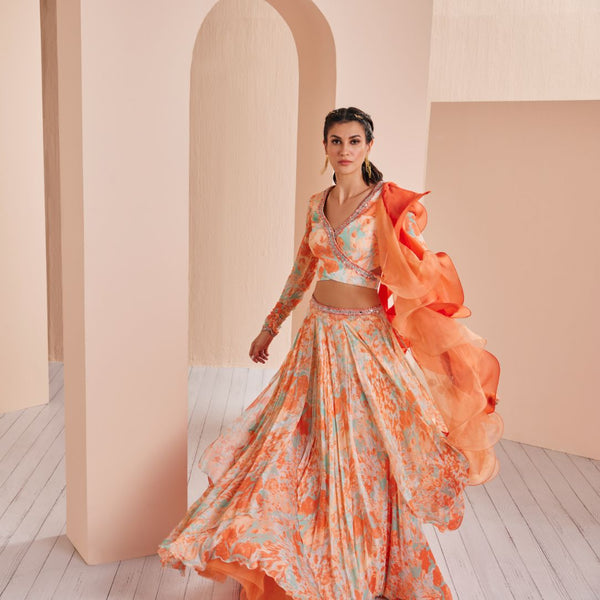 Chiffon printed lehenga Set