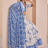 Blue Chanderi Printed Lehenga Set