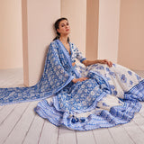 Blue Chanderi Printed Lehenga Set