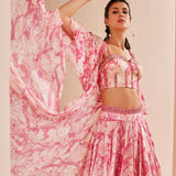Printed Chiffon Lehenga Set