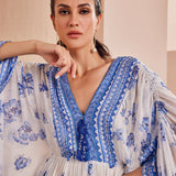Blue Periwinkle Floral Embroidered Kaftan