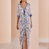 Blue Periwinkle Floral Ruched Kaftan