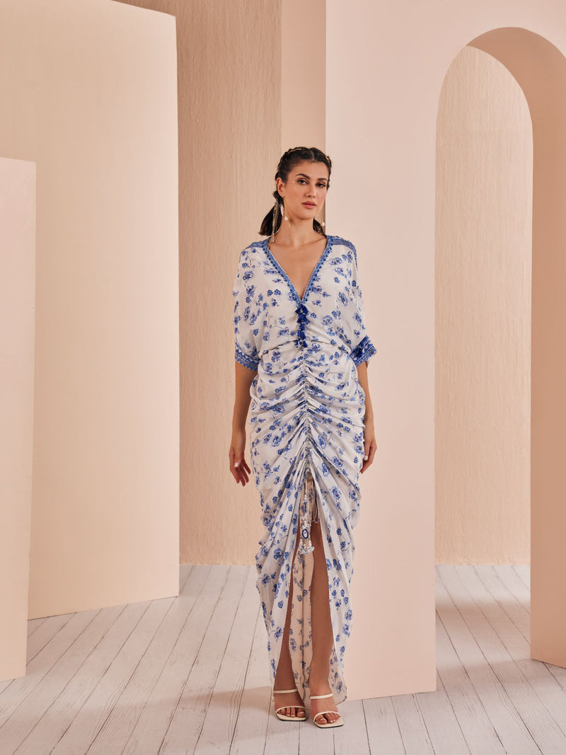 Blue periwinkle floral rushed kaftan