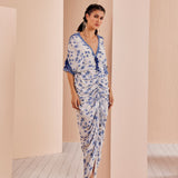 Blue Periwinkle Floral Ruched Kaftan